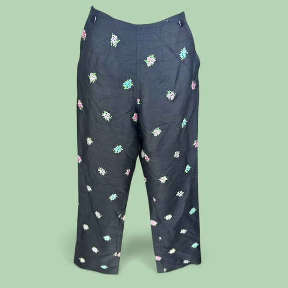 Lilly Pulitzer Floral Embroidered‎ Silk Pants Women's Size 2 Black Colorful - Picture 2 of 13